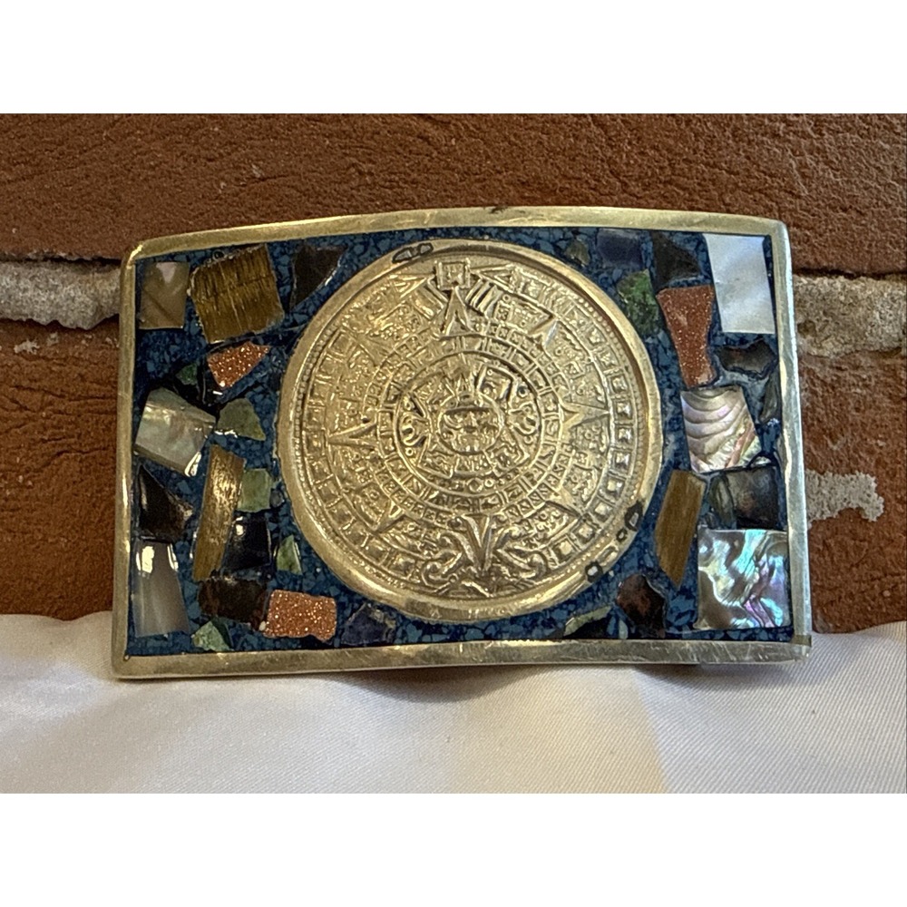 Mexican‎ Aztec Mayan Calendar Sterling Silver Belt Buckle